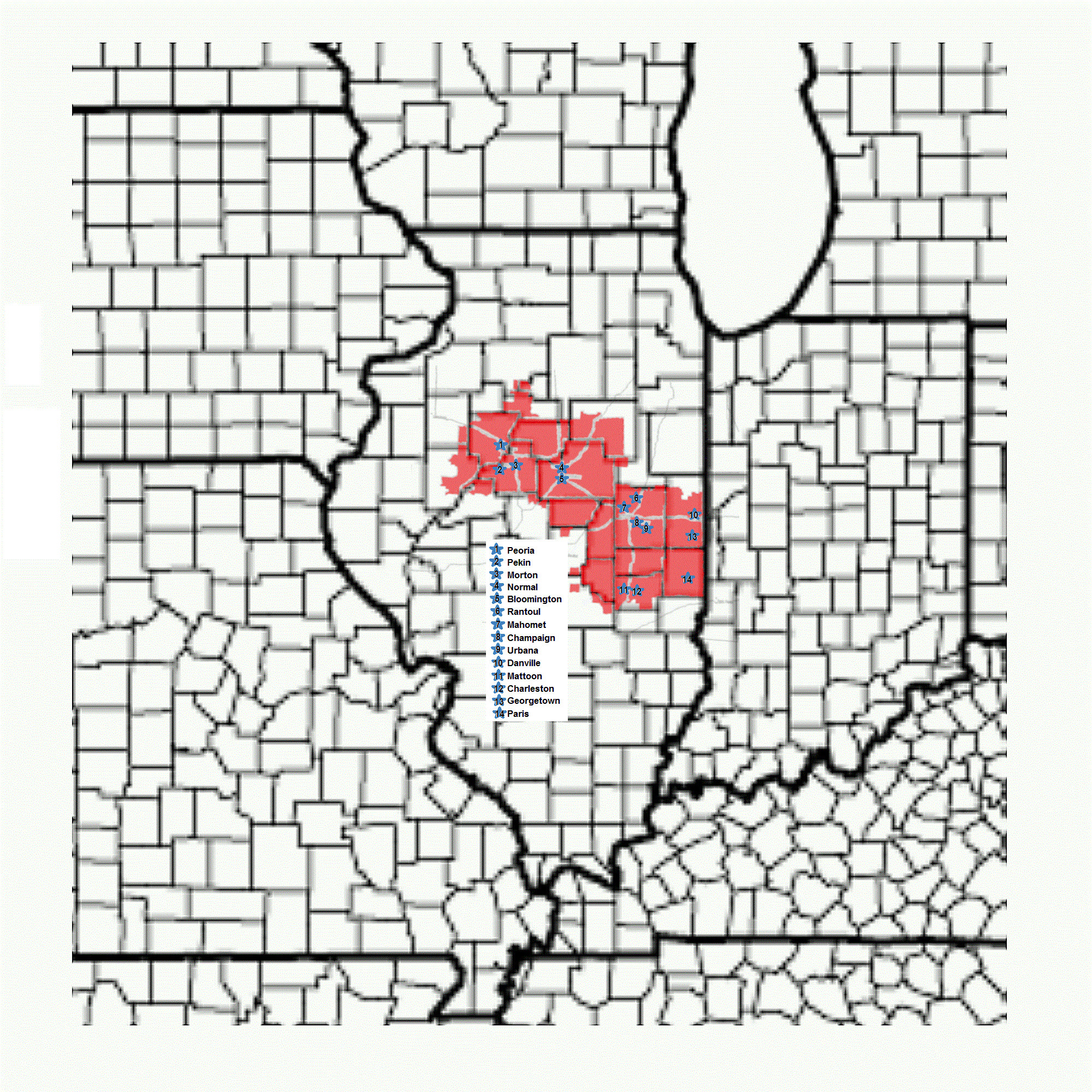 Heart Of Illinois Mensa Region Map Area Map